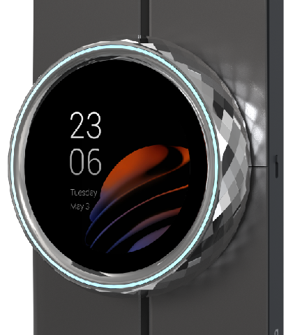 Akubela 2.1-inch touch screen with 4 AG-glass physical buttons.