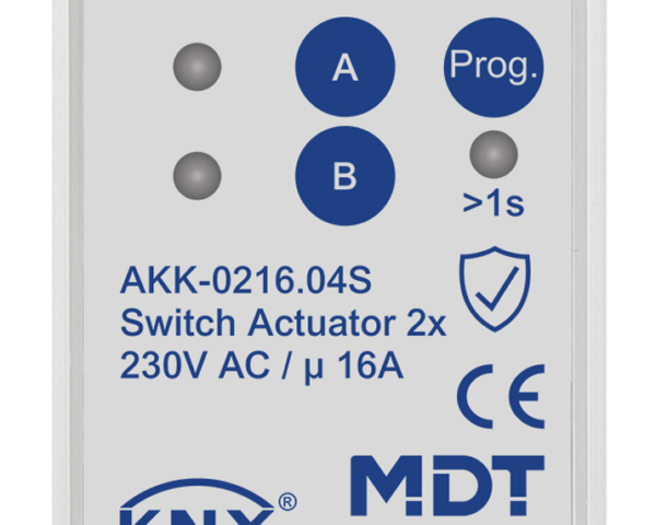 MDT Actionneur 2 sorties KNX, 2 modules, 16 A, 230 V CA, compact, 70 µF