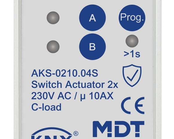 MDT Actionneur 2 sorties KNX, 2 modules, 10 A, 230 V CA, charge capacitive, standard