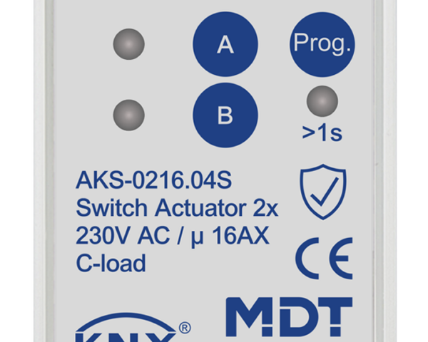 MDT Actionneur 2 sorties KNX, 2 modules, 16 A, 230 V CA, charge capacitive, standard