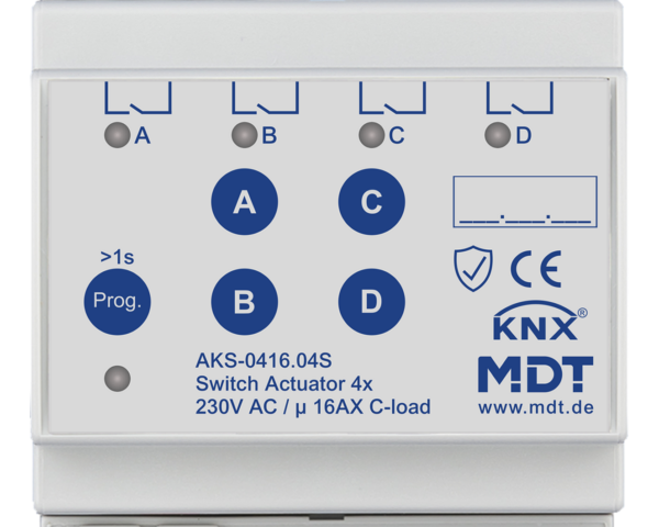 MDT Actionneur 4 sorties KNX, 4 modules, 16 A, 230 V CA, charge capacitive, standard