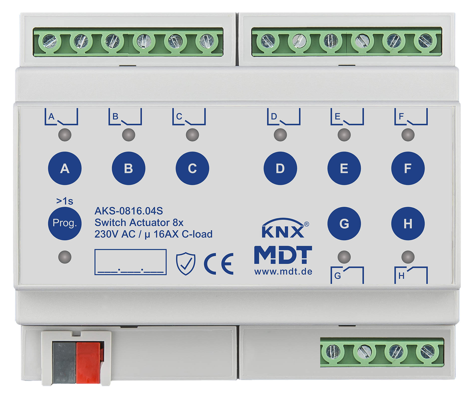 MDT Actionneur 8 sorties KNX, 6 modules, 16 A, 230 V CA, charge capacitive, standard