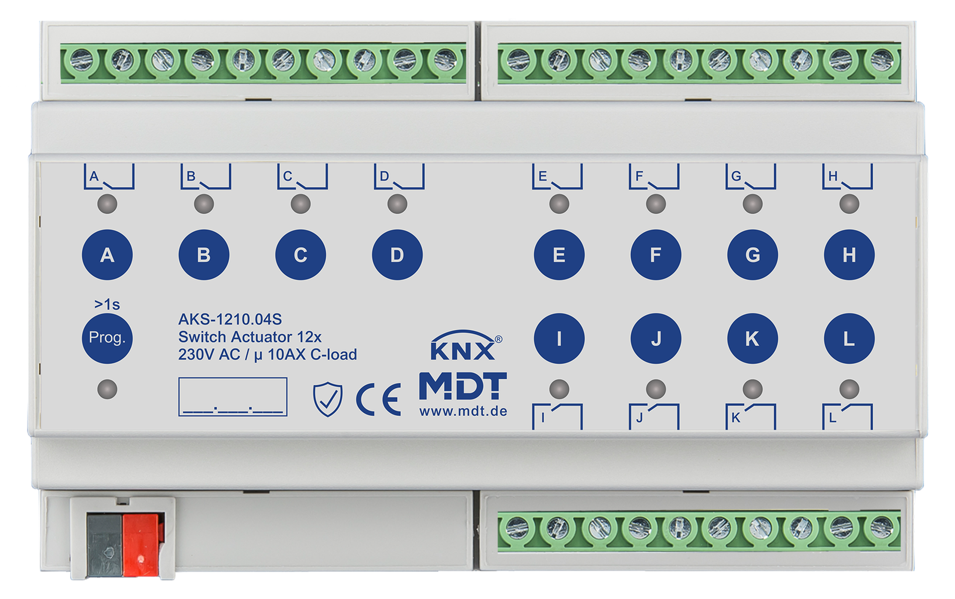 MDT Actionneur 12 sorties KNX, 8 modules, 10 A, 230 VCA, charge capacitive, standard