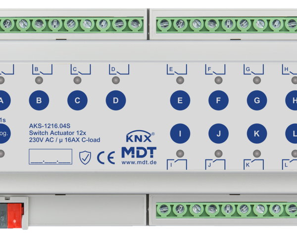 MDT Actionneur 12 sorties KNX, 8 modules, 16 A, 230 VCA, charge capacitive, standard