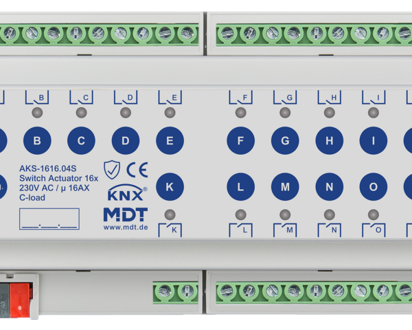MDT Actionneur 16 sorties KNX, 8 modules, 16 A, 230 VCA, charge capacitive, standard