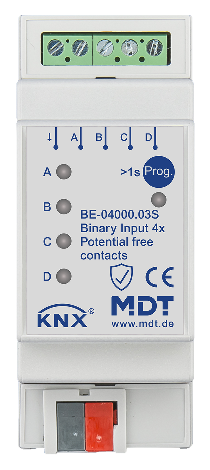MDT Entrée binaire, 4 entrées KNX, 2 modules, libre de potentiel.