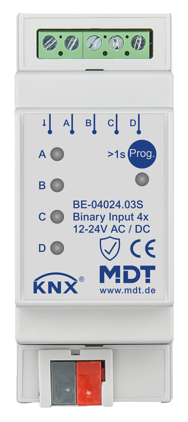 MDT Entrée binaire, 4 entrées KNX, 2 modules, 24 V CA/CC.