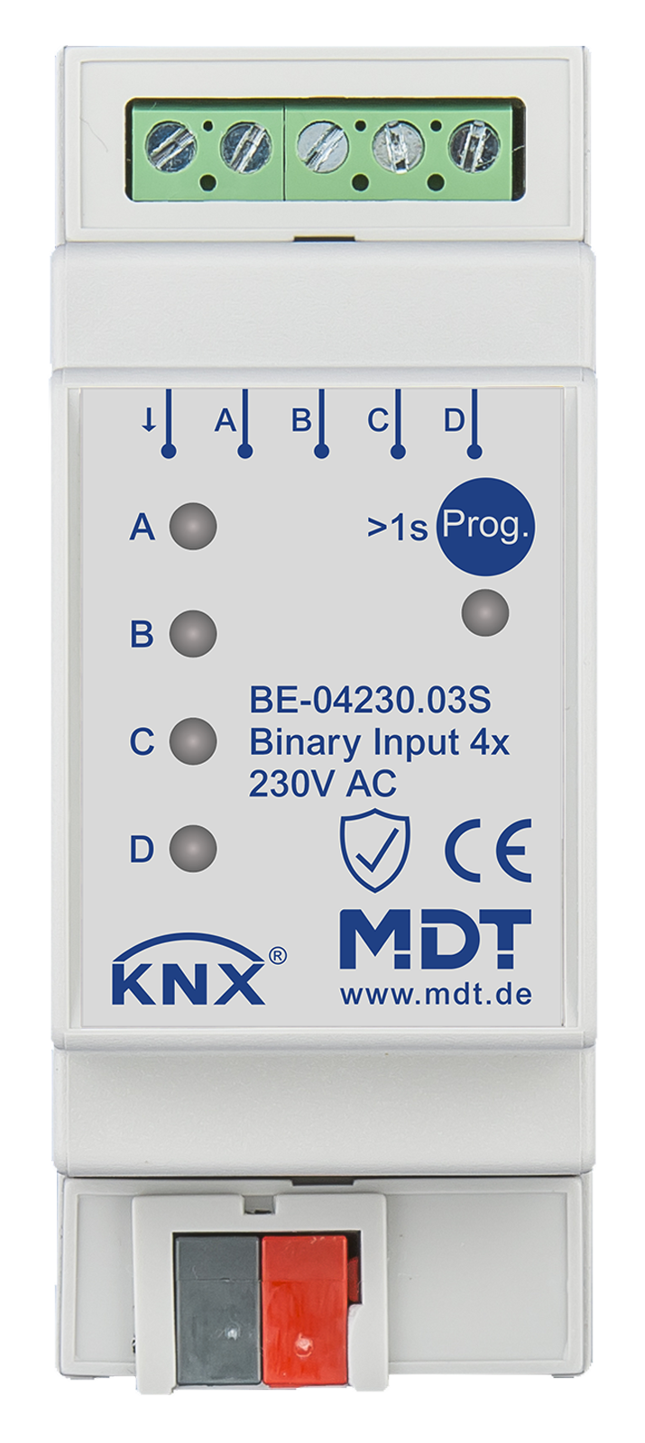 MDT Entrée binaire, 4 entrées KNX, 2 modules, 230 V CA.