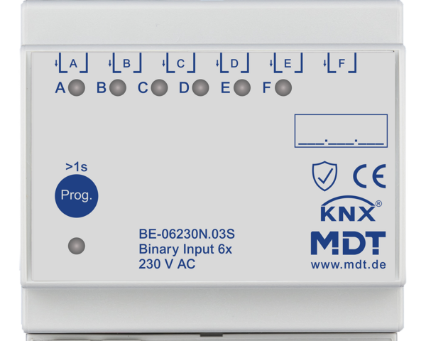 MDT Entrée binaire, 8 entrées KNX, 4 modules, 230 V CA.