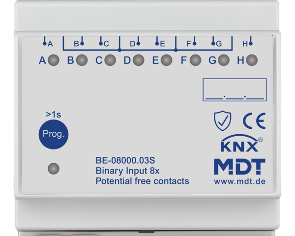 MDT Entrée binaire, 8 entrées KNX, 4 modules, libre de potentiel