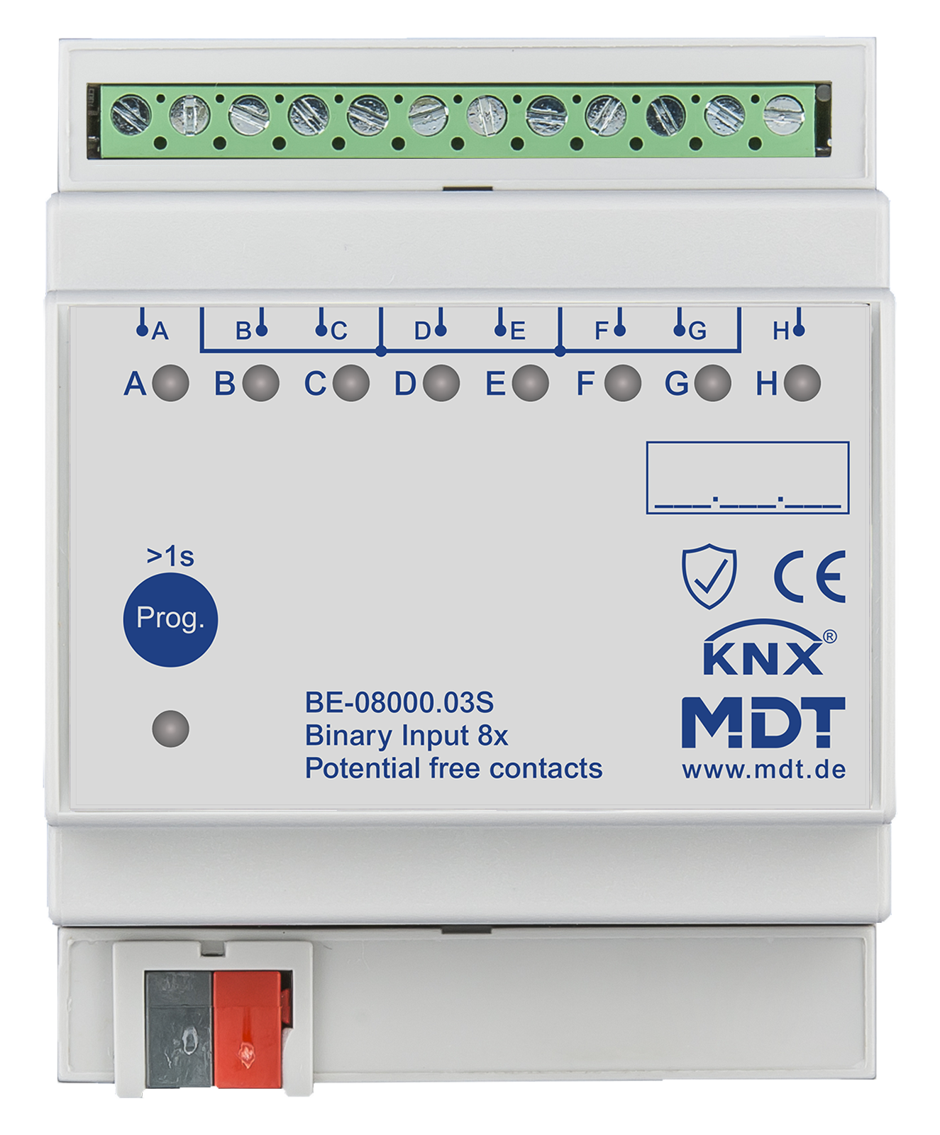 MDT Entrée binaire, 8 entrées KNX, 4 modules, libre de potentiel