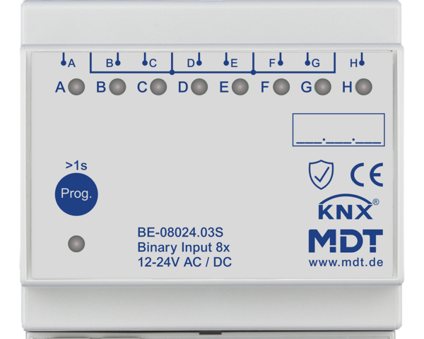 MDT Entrée binaire, 8 entrées KNX, 4 modules, 24 V CA/CC.