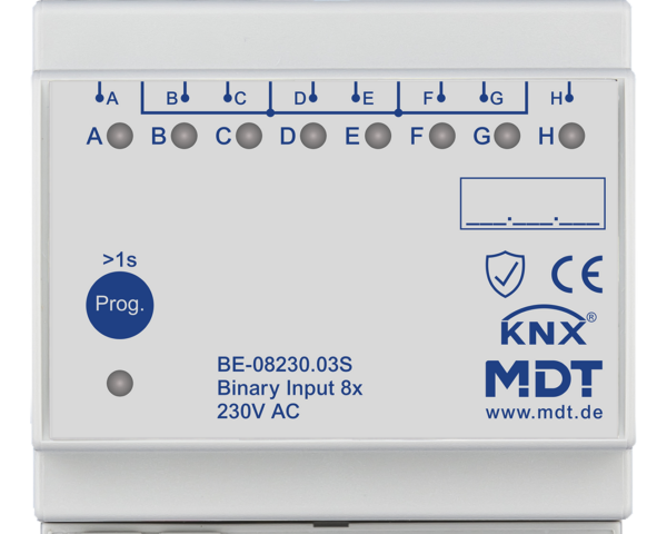 MDT Entrée binaire, 8 entrées KNX, 4 modules, 230 V CA.