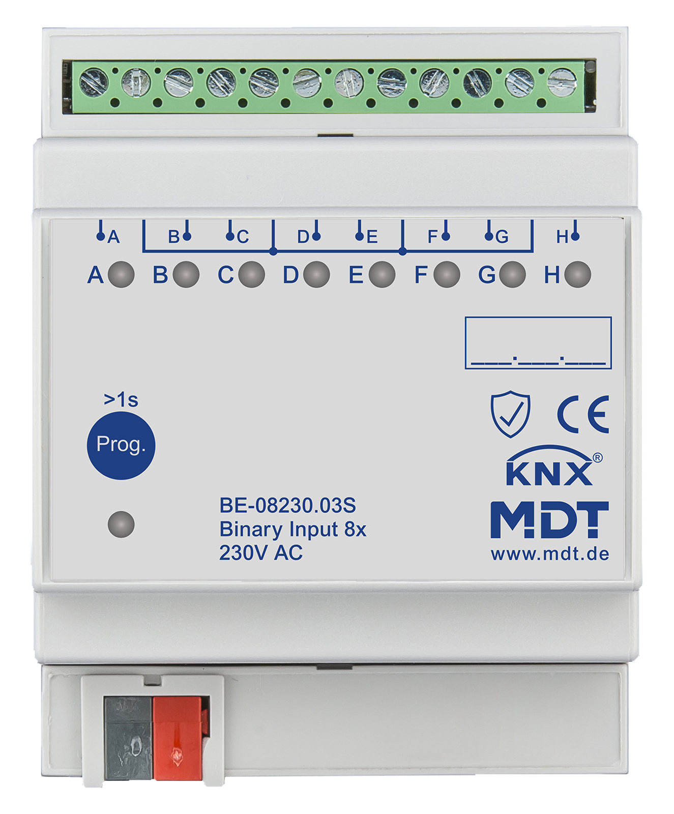 MDT Entrée binaire, 8 entrées KNX, 4 modules, 230 V CA.