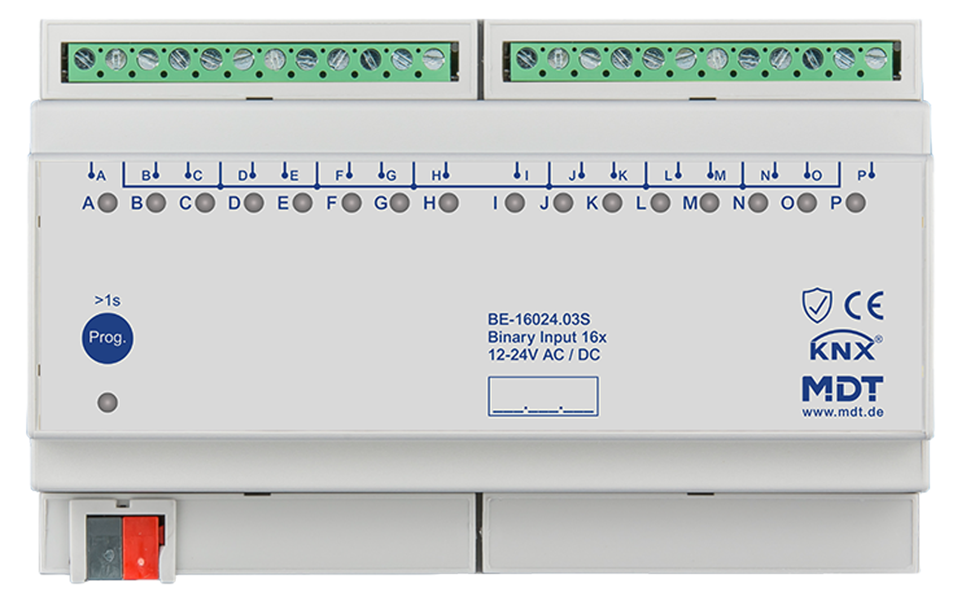 MDT Entrée binaire, 16 entrées KNX, 8 modules, 24 V CA/CC.