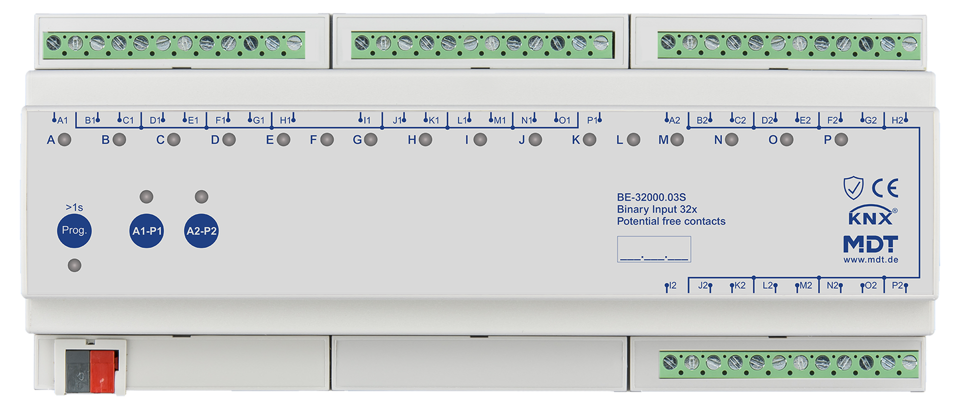 MDT Entrée binaire, 32 entrées KNX, 12 modules, libre de potentiel.