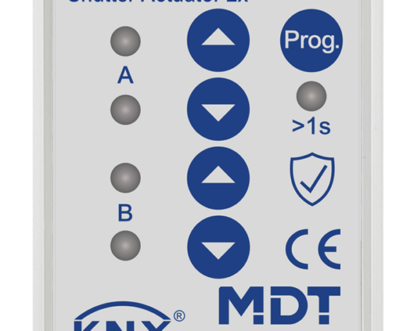 MDT Actionneur de stores et volets roulants 2 sorties KNX, 2 modules, 8 A, 230 V CA.