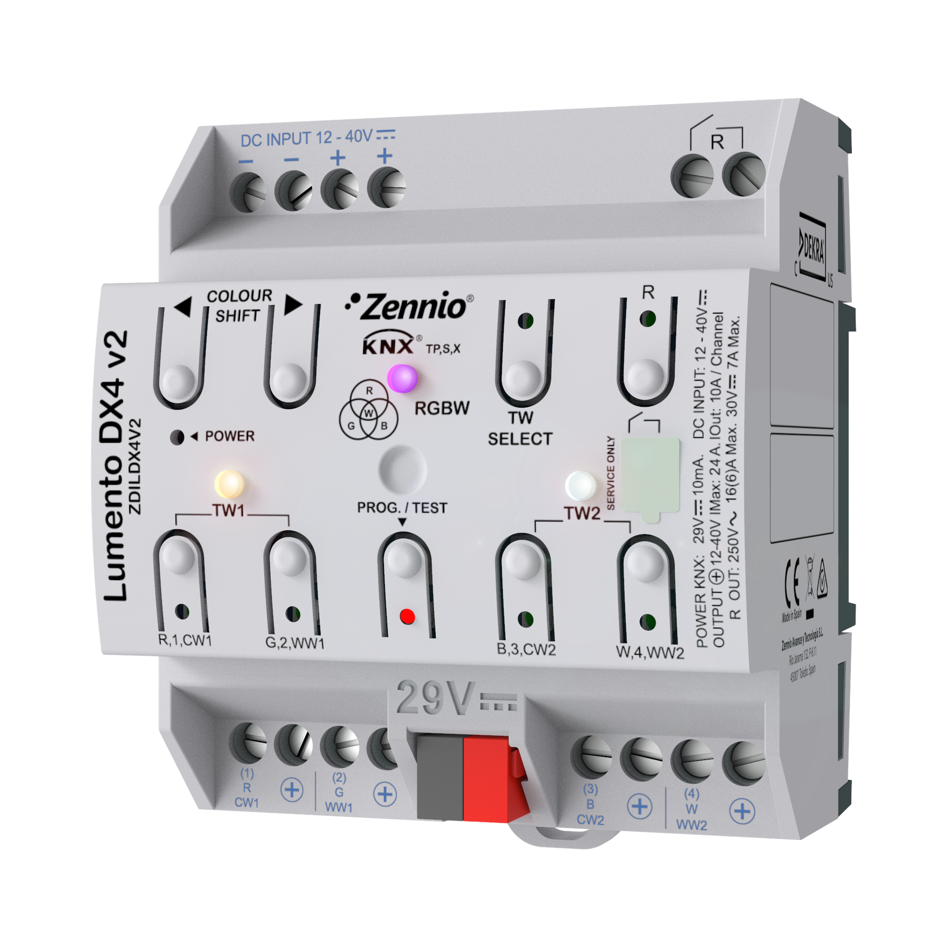 Zennio Lumento DX4 v2. Variateur sur rail DIM, à 4 canaux PWM