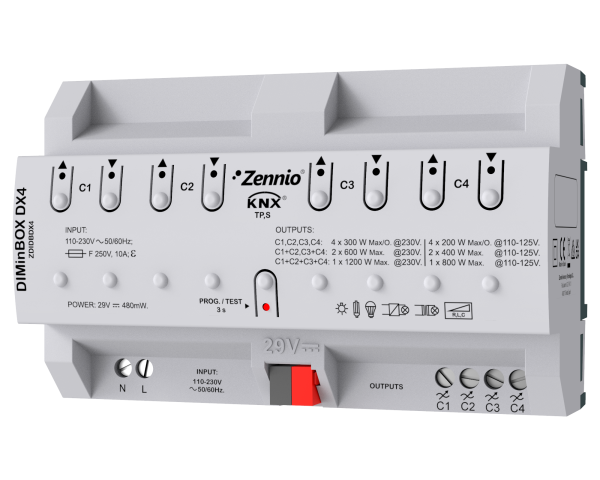 Zennio DIMinBOX DX4. Régulateur universel. 4 canaux x 300W